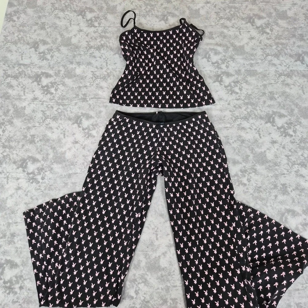 Vintage Playboy Pajama Set Womens Medium Y2K Trashy Chic McBling 2000s Lounge